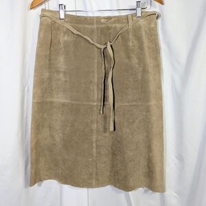 Issac Mizarahi Women A-line Tan Suede Skirt Boho Hippie Chic Neutral Sz 8